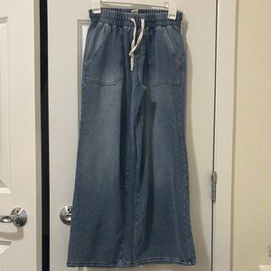 Natural Reflections Blue Striped Pants with Cream Drawstring